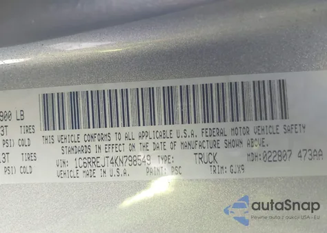 2019 Ram 1500 Laramie 4X2 5'7 Box z USA, uszkodzony, nr VIN 1C6RREJT4KN798549